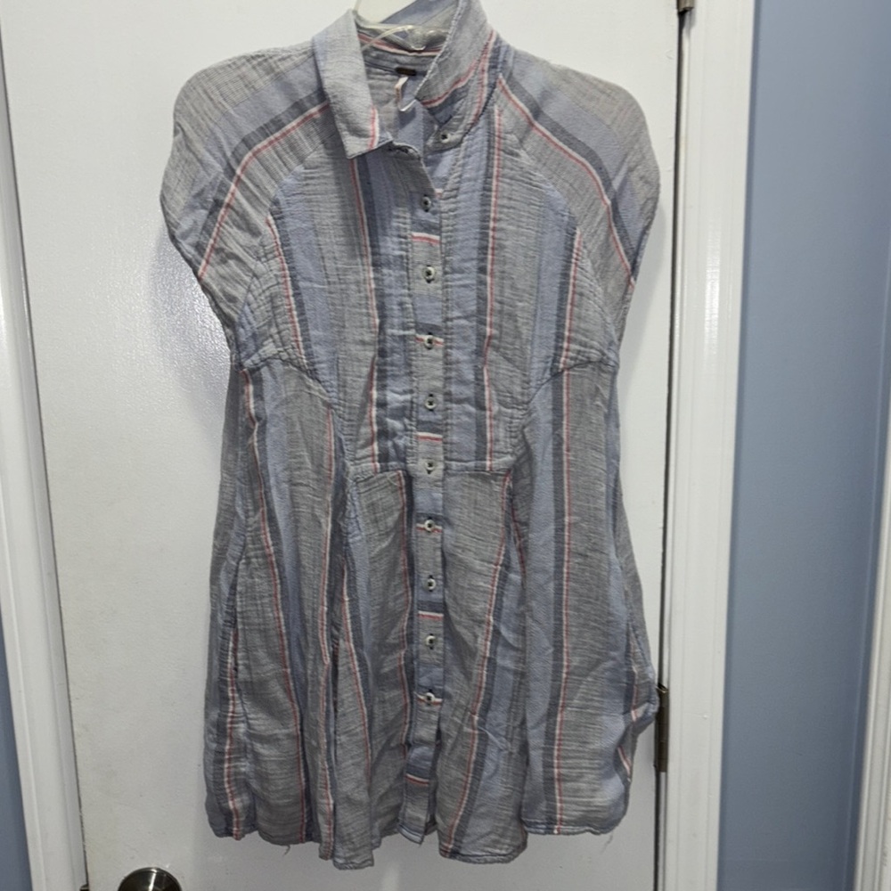 Free People Blue and Red Striped Shirt/Dress size small